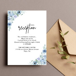Elegant Dusty Blue Floral Wedding Reception Informatiekaartje