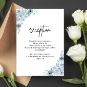 Elegant Dusty Blue Floral Wedding Reception Informatiekaartje
