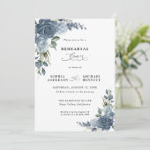 Elegant Dusty Blue Floral Wedding Rehearsal Dinner Kaart (Staand voorkant)