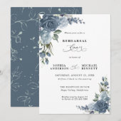 Elegant Dusty Blue Floral Wedding Rehearsal Dinner Kaart (Voorkant / Achterkant)