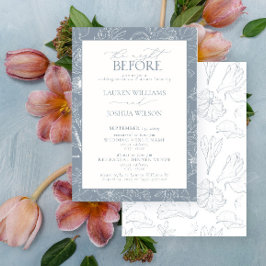 Elegant Dusty Blue Floral Wedding Rehearsal Dinner Kaart