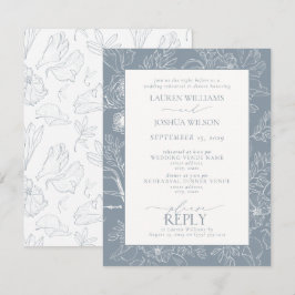 Elegant Dusty Blue Floral Wedding Rehearsal Dinner Kaart