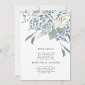 Elegant Dusty Blue Floral Wedding Rehearsal Kaart (Voorkant)