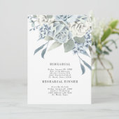 Elegant Dusty Blue Floral Wedding Rehearsal Kaart (Staand voorkant)