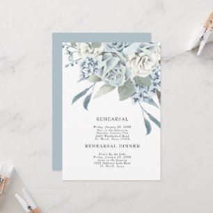 Elegant Dusty Blue Floral Wedding Rehearsal Kaart