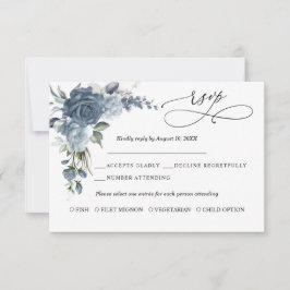 Elegant Dusty Blue Floral Wedding Response Card RSVP Kaartje