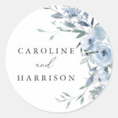 Elegant Dusty Blue Floral Wedding Ronde Sticker (Voorkant)