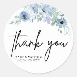 Elegant Dusty Blue Floral Wedding Ronde Sticker