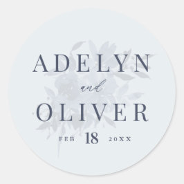 Elegant Dusty Blue Floral Wedding Ronde Sticker