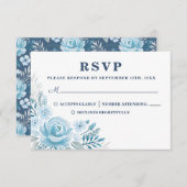 Elegant Dusty Blue Floral Wedding RSVP Card (Voorkant / Achterkant)