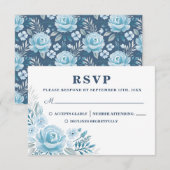 Elegant Dusty Blue Floral Wedding RSVP Card Kaartje (Voorkant / Achterkant)