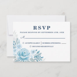 Elegant Dusty Blue Floral Wedding RSVP Card Kaartje