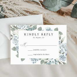 Elegant Dusty Blue Floral Wedding RSVP Kaartje