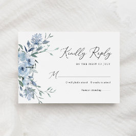 Elegant Dusty Blue Floral Wedding RSVP Kaartje