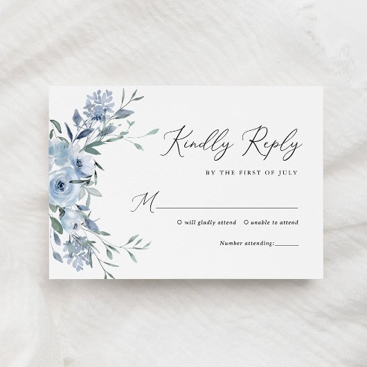 Elegant Dusty Blue Floral Wedding RSVP Kaartje