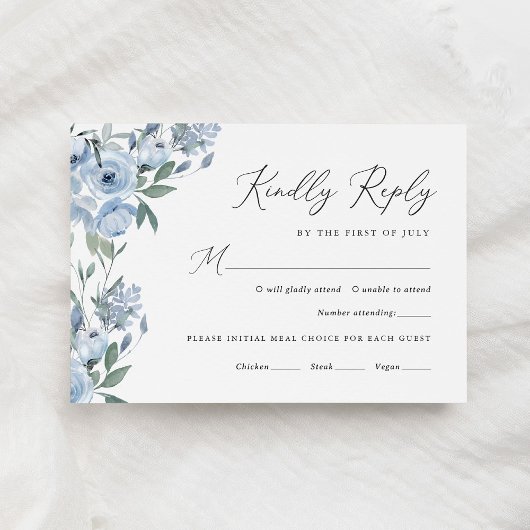 Elegant Dusty Blue Floral Wedding RSVP Kaartje