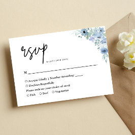 Elegant Dusty Blue Floral Wedding RSVP Kaartje