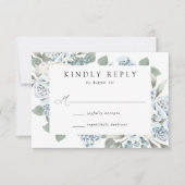 Elegant Dusty Blue Floral Wedding RSVP Kaartje (Voorkant)