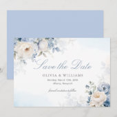 Elegant Dusty Blue Floral Wedding Save The Date (Voorkant / Achterkant)