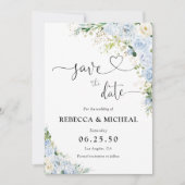 Elegant Dusty Blue Floral Wedding Save The Date (Voorkant)