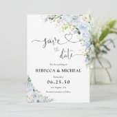 Elegant Dusty Blue Floral Wedding Save The Date (Staand voorkant)