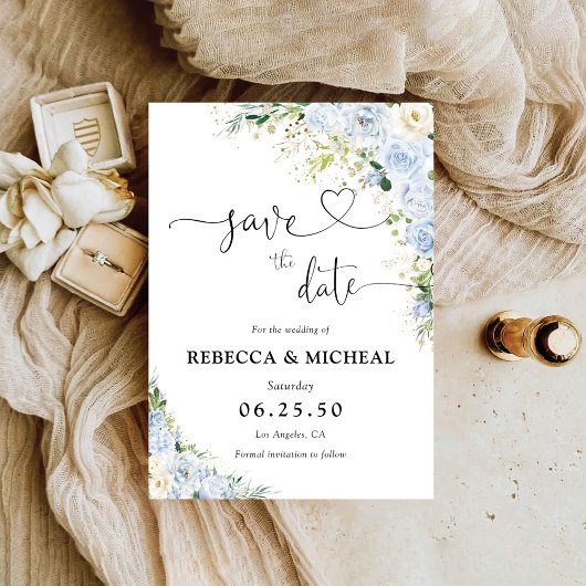 Elegant Dusty Blue Floral Wedding Save The Date