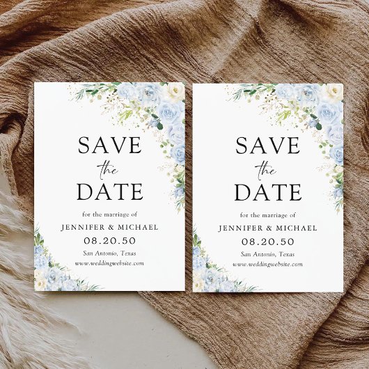 Elegant Dusty Blue Floral Wedding Save The Date