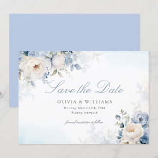Elegant Dusty Blue Floral Wedding Save The Date