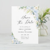 Elegant Dusty Blue Floral Wedding Save The Date (Staand voorkant)