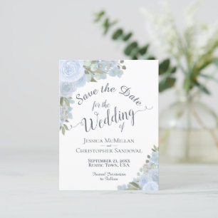 Elegant Dusty Blue Floral Wedding Save the Date Aankondigingskaart