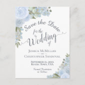 Elegant Dusty Blue Floral Wedding Save the Date Aankondigingskaart (Voorkant)