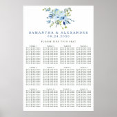 Elegant Dusty Blue Floral Wedding Seating Chart Poster (Voorkant)