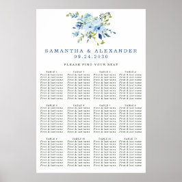 Elegant Dusty Blue Floral Wedding Seating Chart Poster