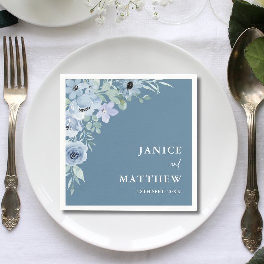 Elegant Dusty Blue Floral Wedding Servet
