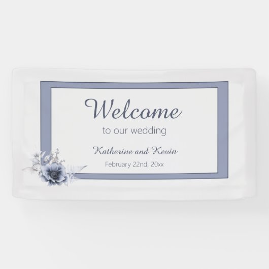Elegant Dusty Blue Floral Wedding Spandoek (Horizontaal)
