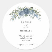 Elegant Dusty Blue Floral Wedding Sticker (Voorkant)