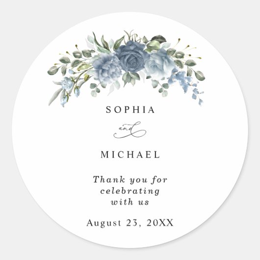 Elegant Dusty Blue Floral Wedding Sticker (Voorkant)