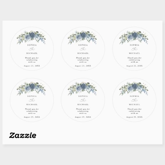Elegant Dusty Blue Floral Wedding Sticker (Vel)
