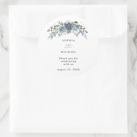 Elegant Dusty Blue Floral Wedding Sticker (Tas)