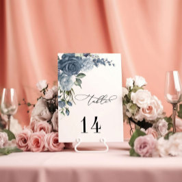 Elegant Dusty Blue Floral Wedding Table Card Kaart