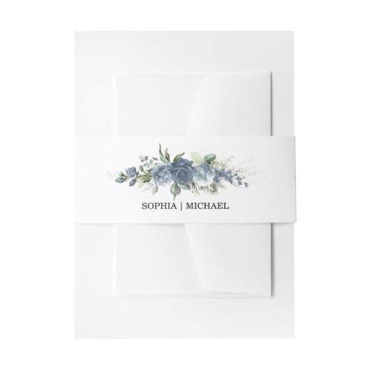 Elegant Dusty Blue Floral Wedding  Uitnodigingen Wikkel (Voorkant Voorbeeld)