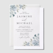 Elegant Dusty Blue Floral Wedding Vellum Uitnodigingen (Offset)