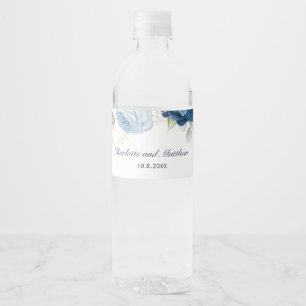 Elegant Dusty Blue Floral Wedding Waterfles Etiket