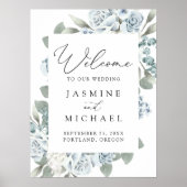 Elegant Dusty Blue Floral Wedding Welcome Poster (Voorkant)