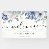 Elegant Dusty Blue Floral Wedding Welcome Spandoek (Horizontaal)