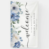 Elegant Dusty Blue Floral Wedding Welcome Spandoek (Verticaal)