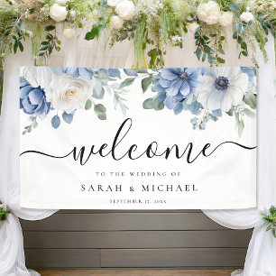 Elegant Dusty Blue Floral Wedding Welcome Spandoek