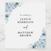 Elegant Dusty Blue Floral Wedding Wijn Etiket (Enkel label)
