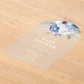 Elegant Dusty Blue Floral Winter Baby shower Acryl Uitnodigingen (Laagn)