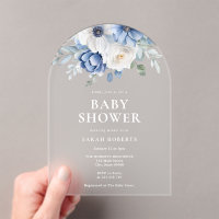 Elegant Dusty Blue Floral Winter Baby shower
